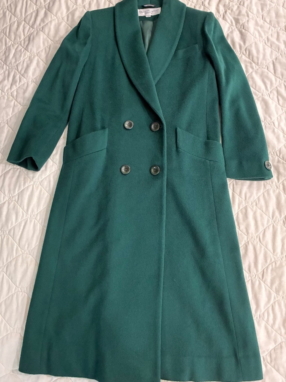 Vintage Bert Newman 100% Wool Coat Petite 4 Green Long Double Breasted EUC